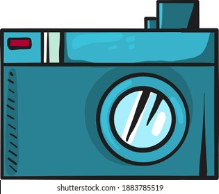 Cámara azul, ilustración, vector sobre fondo blanco