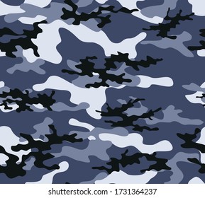 Blue camo seamless pattern military texture dark spots vector background