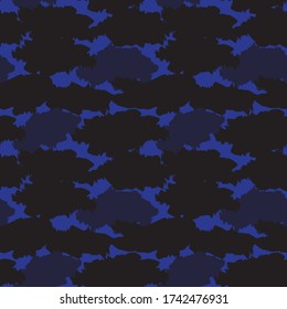 Blue Camouflage abstract seamless pattern background suitable for fashion textiles, graphics