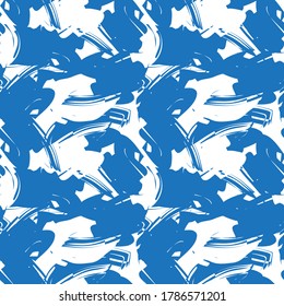 Blue Camouflage abstract seamless pattern background suitable for fashion textiles, graphics