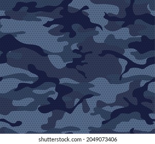 Blue camouflage background, digital texture vector pattern, stylish modern abstraction.