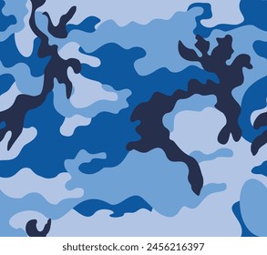 
Blue camouflage background, modern trendy seamless pattern, fabric texture