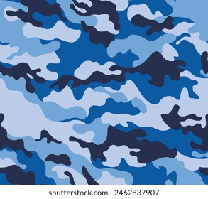 
Blue camouflage background vector seamless texture, nautical print, military design