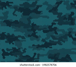 
Blue camouflage digital background, trendy vector camouflage pattern for printing clothing, fabric.