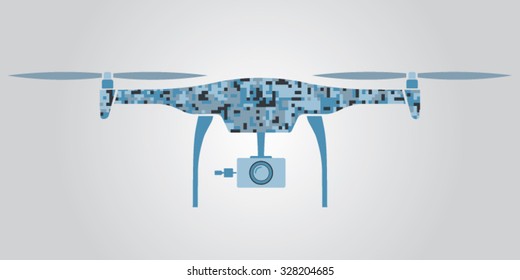 Blue camouflage drone fly camera and video 