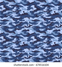 Blue camouflage with grunge effect background, vector illustration