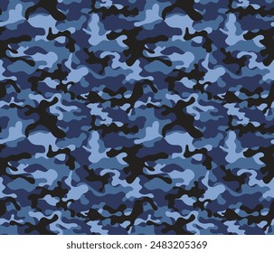 
fondo militar de camuflaje azul, patrón oscuro, Ilustración vectorial de textura de repetición