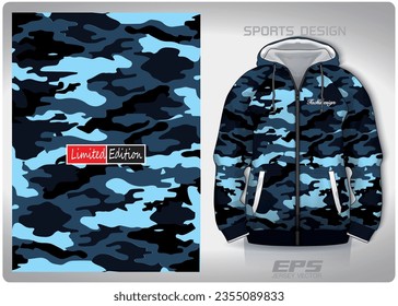 blue camouflage military pattern design, illustration, textile background for sports t-shirt, football jersey shirt mockup for football club. consistent front view