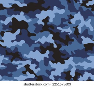 Blue camouflage pattern, military fabric texture, army texture, urban background.