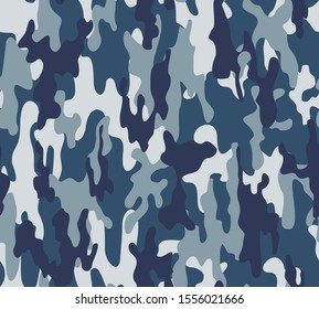 
Blue camouflage pattern seamless. Army texture. Stylish print design.