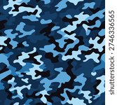 Blue Camouflage Seamless Pattern Vector - Trendy Navy and Azure Military Background for Tactical Gear, Textile Design, and Modern Apparel - Repeatable Abstract Army Texture Wallpaper