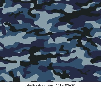 blue camouflage seamless vector pattern. Modern new design for printing clothes, fabrics.