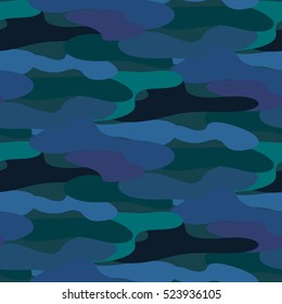 Blue camouflage seamless vector pattern. Military uniform pattern.