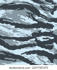 
Blue camouflage vector linear pattern, illustration for print on clothes, paper, fabric.