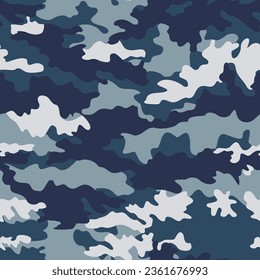 
blue camouflage vector pattern seamless fashionable military print for textiles