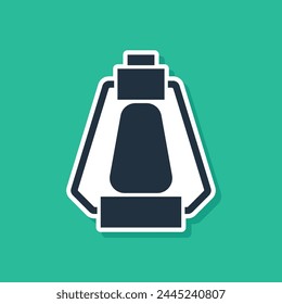 Blue Camping lantern icon isolated on green background. Happy Halloween party.  Vector