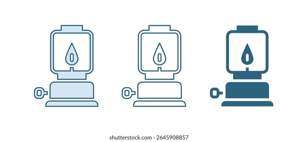 Icono azul de la linterna que acampa aislado en el fondo blanco. Feliz Halloween.  Vector