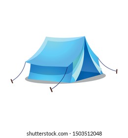 Blue camping ridge tent. Raster illustration on isolated cartoon style on white background