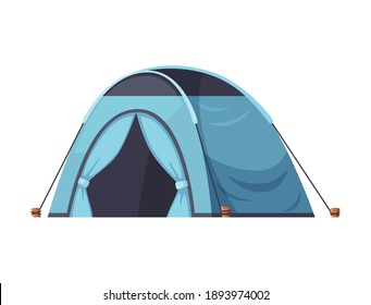 Blue camping tent on white background cartoon vector illustration