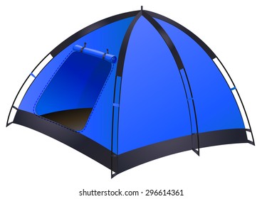 Blue camping tent on white illustration
