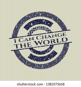 Blue I Can Change the World distressed with rubber seal texture