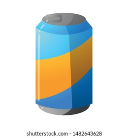 Blue can for Soda water. Colorful raster illustration in flat clipart style