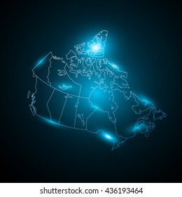 Blue Canada Map Neon unscharfer Effekt Abstraktes Lyminizierendes mit funkelndem Blitzlicht