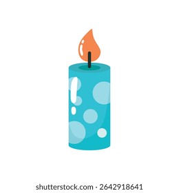 Blue candle with flame. Vector illustration