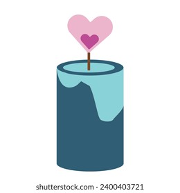 Blue candle with heart shaped flame isolated on white background. The concept of coziness and home comfort