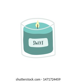 Blue candle in hygge style