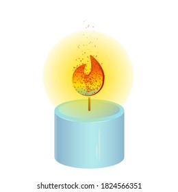 Blue candle with yellow light and sparks