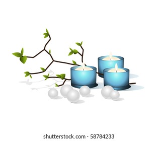 Blue candles and pearls.