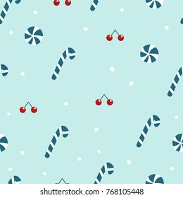 Blue candy cane wallpaper. Seamless pattern. Vector.