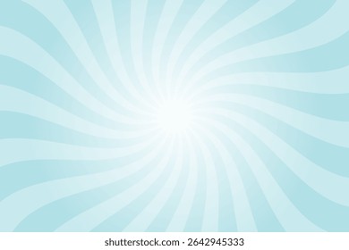 Blue candy color sunburst background. Abstract blue cream sunbeams design wallpaper. Colorful spinning lines for template, banner, poster, flyer. Sweet rotating cartoon swirl or whirlpool.