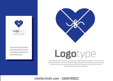 Blue Candy in heart shaped box and bow icon isolated on white background. Valentines Day. Logo design template element. Vector Illustration