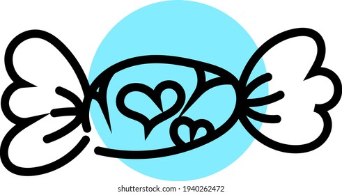 Blue candy with hearts, illustration, vector on a white background