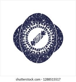 Blue candy icon inside distress rubber grunge texture seal