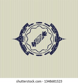 Blue candy icon inside grunge seal