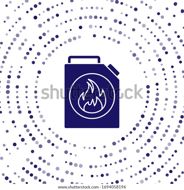 Blue Canister for\
flammable liquids icon isolated on white background. Oil or\
biofuel, explosive chemicals, dangerous substances. Abstract circle\
random dots. Vector\
Illustration