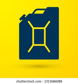 Blue Canister for gasoline icon isolated on yellow background. Diesel gas icon. Vector Illustration