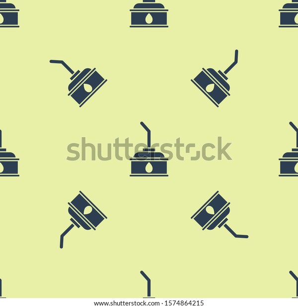 Blue Canister for motor machine oil
icon isolated seamless pattern on yellow background. Oil gallon.
Oil change service and repair.  Vector
Illustration