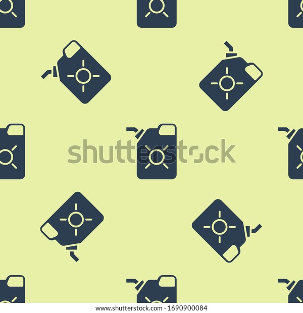 Blue Canister for motor\
machine oil icon isolated seamless pattern on yellow background.\
Oil gallon change service and repair. Engine oil sign.  Vector\
Illustration