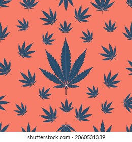 Blue cannabis leaf seamless pattern