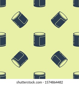Blue Canned food icon isolated seamless pattern on yellow background. Food for animals. Pet food can.  Vector Illustration