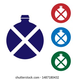Blue Canteen water bottle icon isolated on white background. Tourist flask icon. Jar of water use in the campaign. Set color icons in circle buttons. Vector Illustration