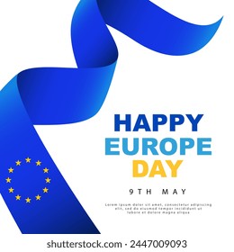 The blue canvas of the European flag. 12 five-pointed yellow stars. 9th May. Happy Europe Day. Vector illustration on a white background.