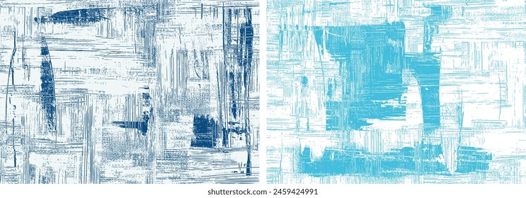Blue canvas texture backgrounds, modern abstract backdrop designs. Rough sea color textured brush strokes painting, vector artwork