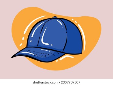 Blue cap. A cartoon-style baseball cap. Headdress. Vector illustration isolated on a background