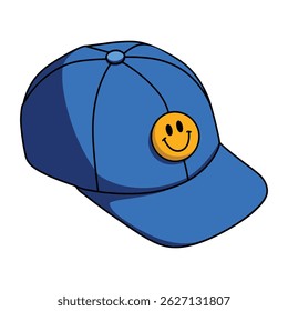 Blue cap with a funny smile. Vector illustration on an isolated background, perfect for kids themed designs, playful visuals, and cartoon accessories.