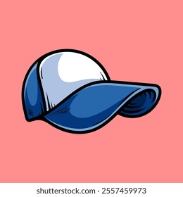 blue cap hat isolated colored drawing line art style sketch classic vintage design illustration